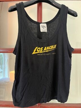 Dirty Laundry Black Ribbed Tank with Yellow "Los Angeles" Graphic